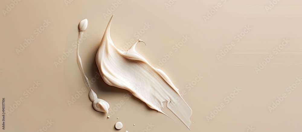 Poster skin care product with a creamy texture smudged elegantly on a beige backdrop with copy space image