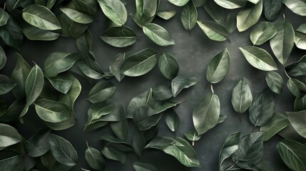 Fototapeta premium A lush arrangement of vibrant green leaves on a dark background.
