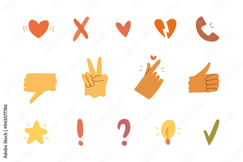 Poster hands icons and symbols collection. vector different gestures and signals. arm poses pointing thumb 