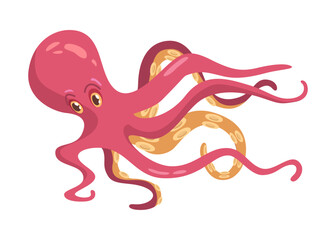 Kraken squid monster, sea and ocean underwater creature squid. Octopus with tentacles, cut legs flat cartoon marine animal, vector illustration. Seafood invertebrate, ocean wild octopus