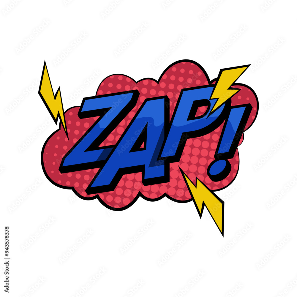 Poster zap word for comic book background, expression or sound effect in pop art style. vector isolated sud
