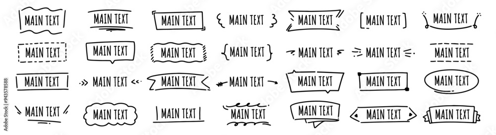 Poster banners with handwriting doodle, frames with copy space. vector isolated set of graphic borders for 