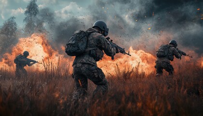 Intense military combat  a pubg fighter in action on the battlefront against rivals