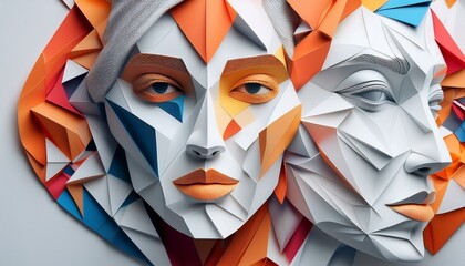 Vivid Geometric Faces- Abstract portraits using bold geometric shapes and vibrant colors 