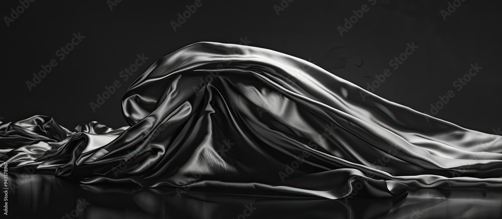 Poster a captivating black and white copy space image featuring a reflective textile exuding an enigmatic a