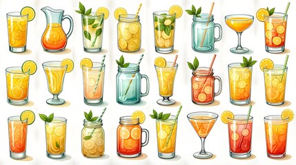 Refreshing Summer Lemonade Collage with Glasses and Jars