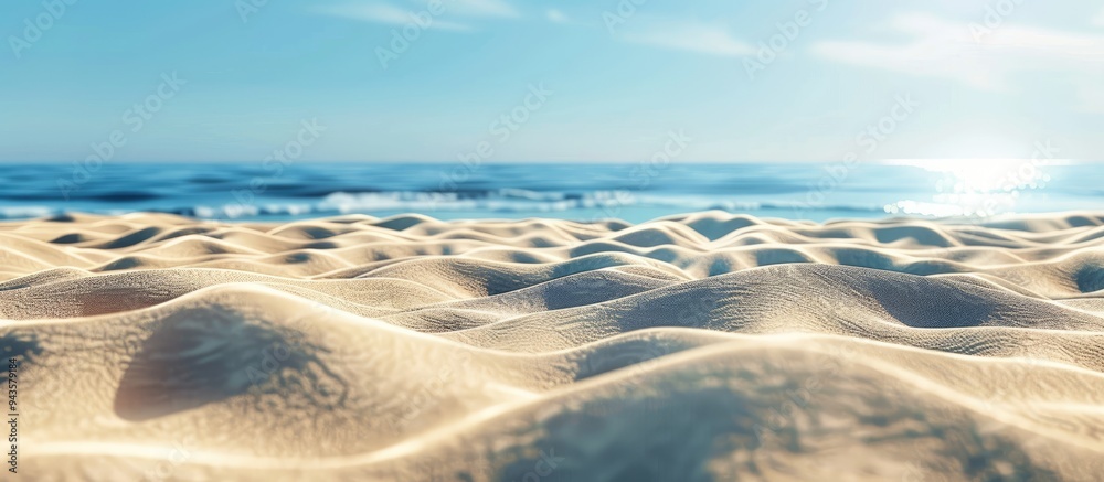Aufkleber a serene scene with beige sand and a tranquil blue sea under the sunny sky ideal for adding a copy s