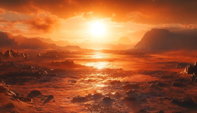 Immersive Wallpaper Depicting the Rugged Landscape of Mars, Capturing the Essence of the Red Planet