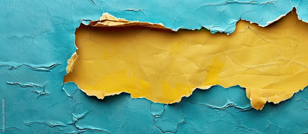 Aufkleber A torn yellow paper with a blue background featuring a symbolic message on keyword research with a blank area for additional visuals a copy space image