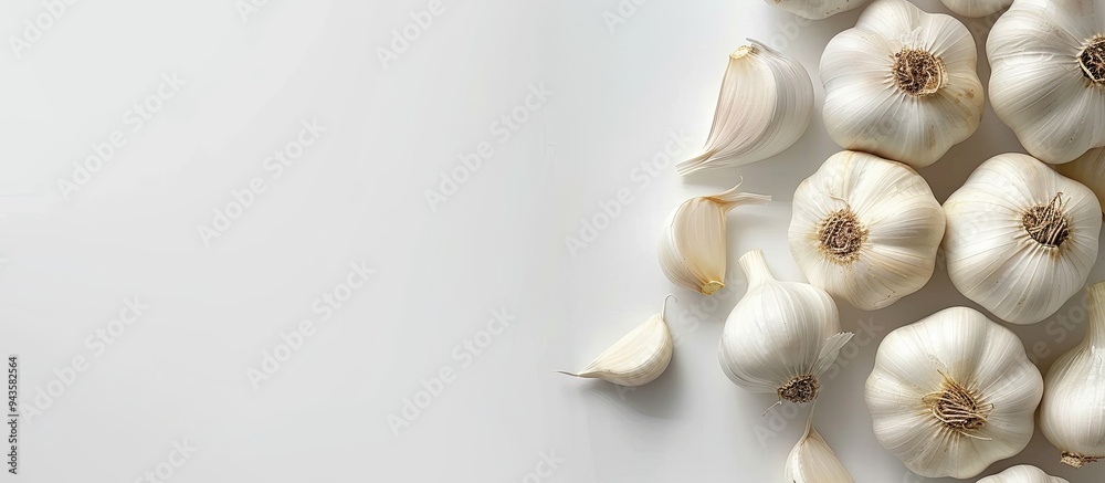 Aufkleber studio shot garlic on white backdrop with copy space image