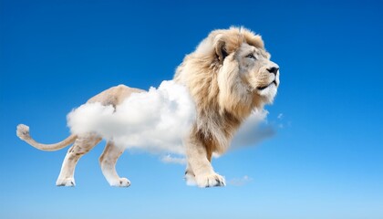 a lion made from a cloud against a blue sky