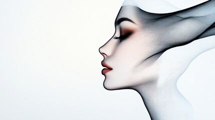 Obraz premium A graceful double exposure of a woman's face intertwined with minimalist line art, presenting a unique and artistic visual.