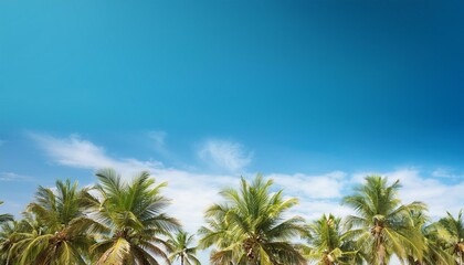 a row of palm trees with a sky blue background