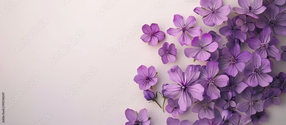 Poster top down perspective of purple blooms against a neutral backdrop picture includes room for adding te