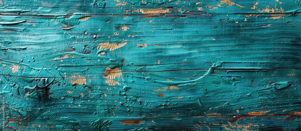 Poster an old board with turquoise paint covering its surface displaying a copy space image beautifully