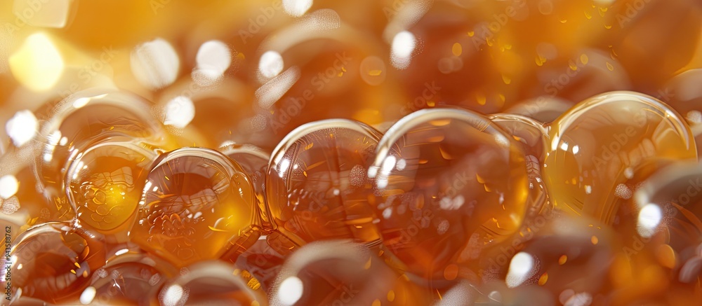 Aufkleber A close up image displays caramel balls used in bubble tea preparation with ample copy space