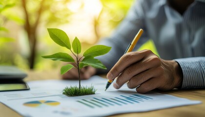Businessman planning environmental protection initiatives for a sustainable and eco friendly future