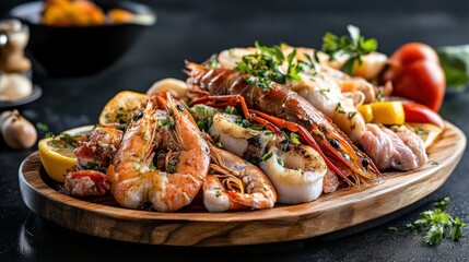 Grilled Seafood Platter with Lemon and Parsley