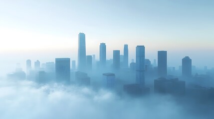 Obraz premium Smog covered city skyline with skyscrapers and buildings