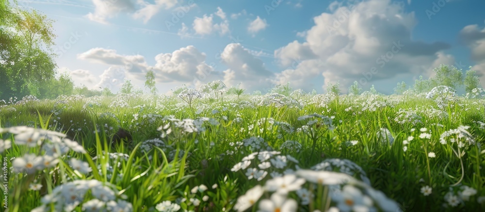 Poster cicely flowers in full bloom on a picturesque meadow with a stunning copy space image available for 