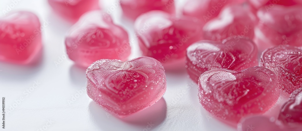 Aufkleber heart shaped pink candy displayed on a white backdrop with copy space image