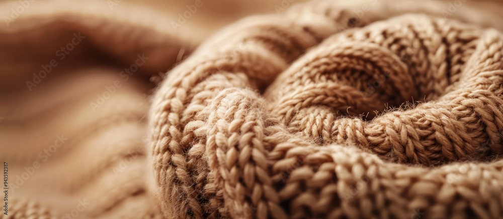 Poster Knitting pattern rolls with a blend of brown hues are displayed in a copy space image
