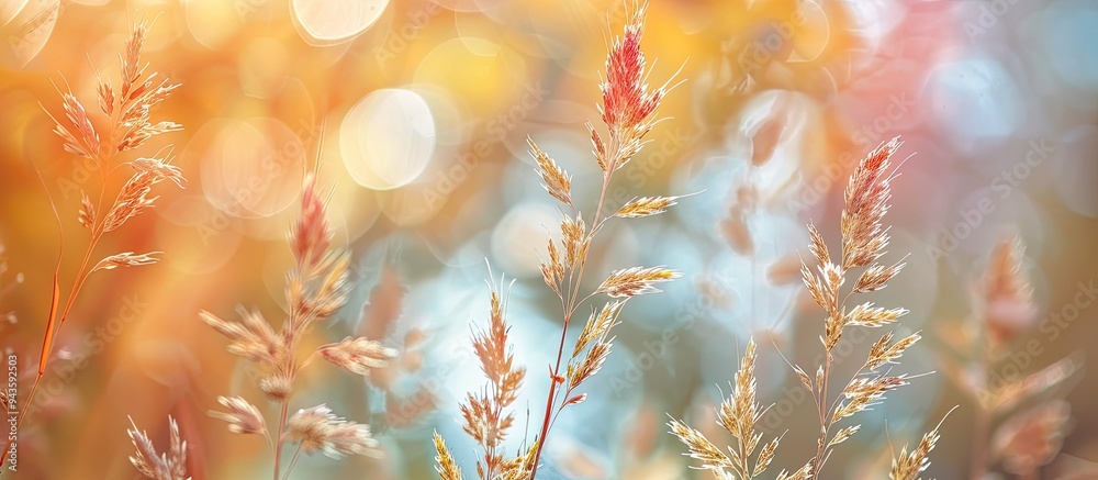 Poster blurry background enhances wild grass flower in a copy space image