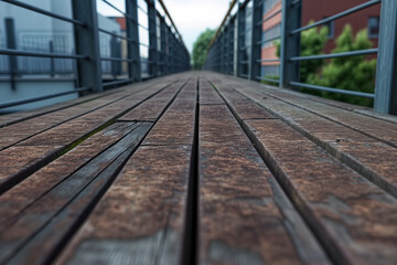 Fototapeta premium Wooden Pedestrian Bridge with Metal Railings
