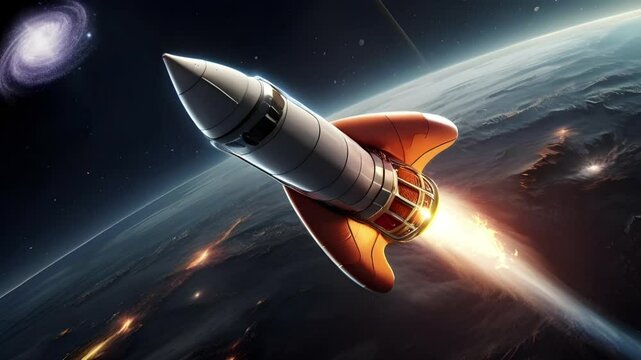 A rocket is launching in the galaxy space. Seamless 4K looping timelapse video animation background