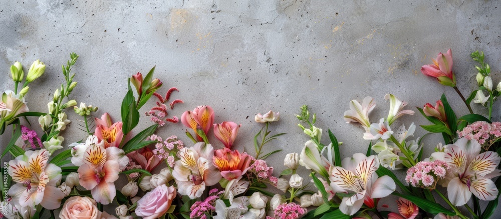 Aufkleber a stunning floral arrangement featuring alstroemeria and peonies on a concrete backdrop the vivid pe