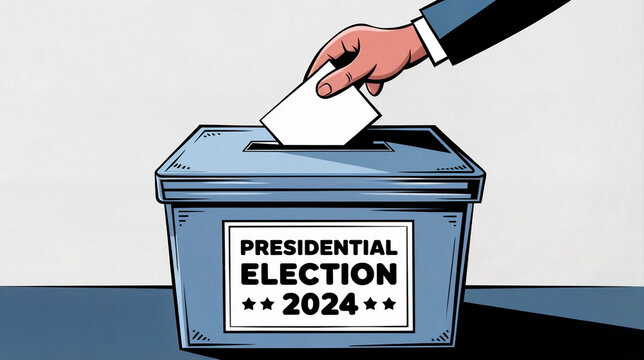 hand casting vote with ballot card into the  vote box, US presidential election 2024