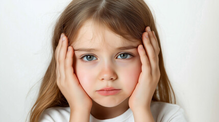 頬をおさえる女の子