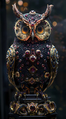 Fototapeta premium Luxurious Owl with an open tail, full face, jewelry