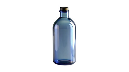 Crystal-clear aqua water fills a blue plastic bottle, isolated on a white background