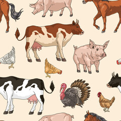 Farm animals colorful pattern seamless