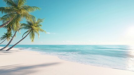 Tropical Beach with Palm Trees and Clear Blue Water.