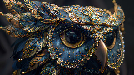 Fototapeta premium Luxurious Owl with an open tail, full face, jewelry