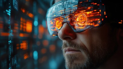 Glowing jar with data stream reflections in the background