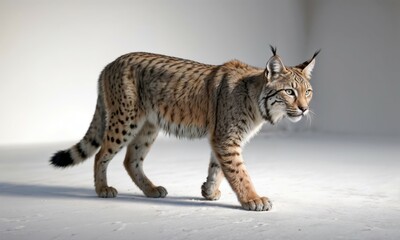 Fototapeta premium Majestic Lynx Walking Gracefully in a Studio Setting, Showcasing Its Natural Beauty and Elegance