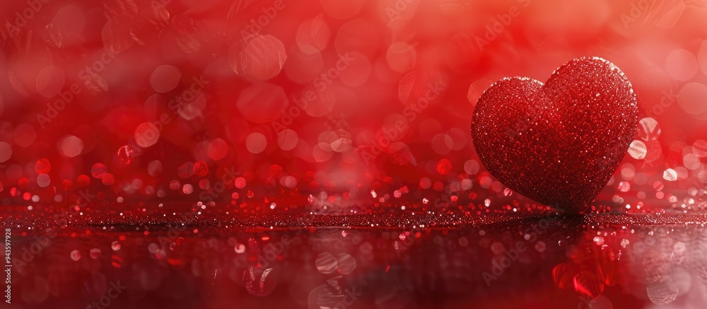 Poster a stunning holiday background showcases a red heart on a red backdrop with highlights ideal for vale