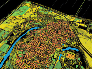 Obraz premium Technical aerial visual, 3D LiDAR GIS aerial map satellite scan model isolated, showing Kielce, Poland. Elevation, topography, render
