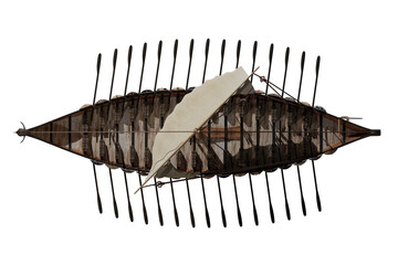 Viking ship longship transparent background 3D render image top view of a sailing ship