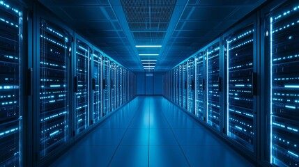 Fototapeta premium A large room with many computer servers