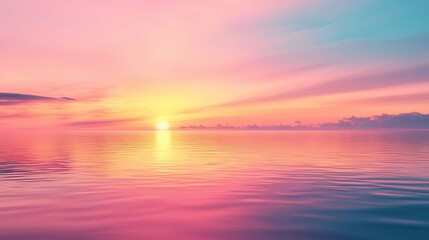 Pink Sunset Over Water.