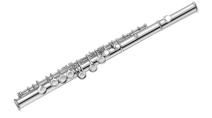 Fototapeta premium A beautifully crafted silver flute showcasing intricate details and design, perfect for music lovers and instrument enthusiasts. Isolated on transparent background.
