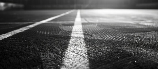 Black and white lines on the sports field create an abstract sports background or texture suitable for a copy space image