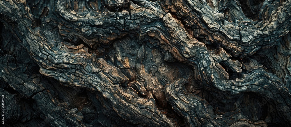 Poster Detailed closeup showcasing the textured rough tree trunk as an abstract background with copy space image