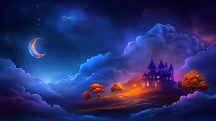Fototapeta premium Dracula's castle entrance, ominous atmosphere, flat design illustration