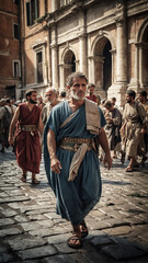 Ancient Rome street scene with people walking