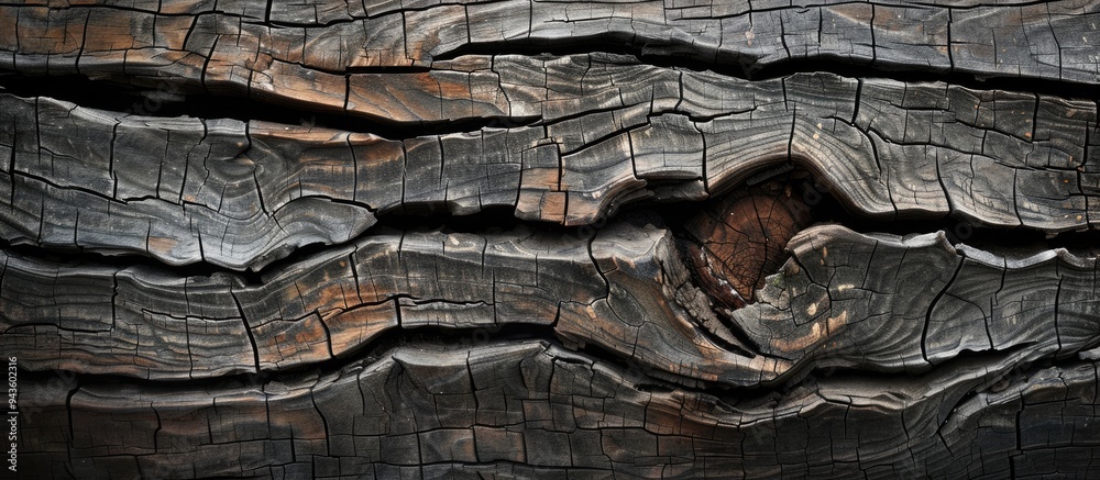 Aufkleber Close up of an old wooden plank with a textured surface showing wavy cracks suitable for use as a copy space image